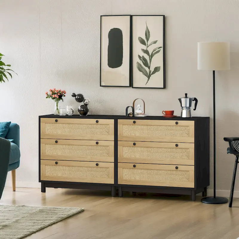 Lot de 2 armoires de rangement à 3 tiroirs tissés