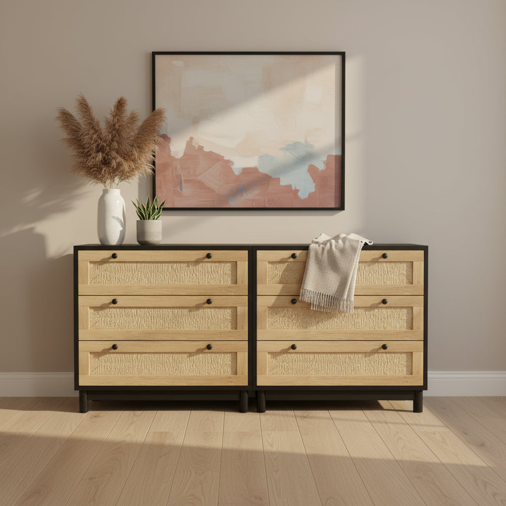 Lot de 2 armoires de rangement à 3 tiroirs tissés