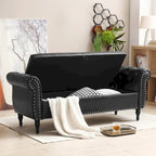 Banc de bout de lit rembourré en PU de 63 po avec rangement à couvercle rabattable et garniture cloutée