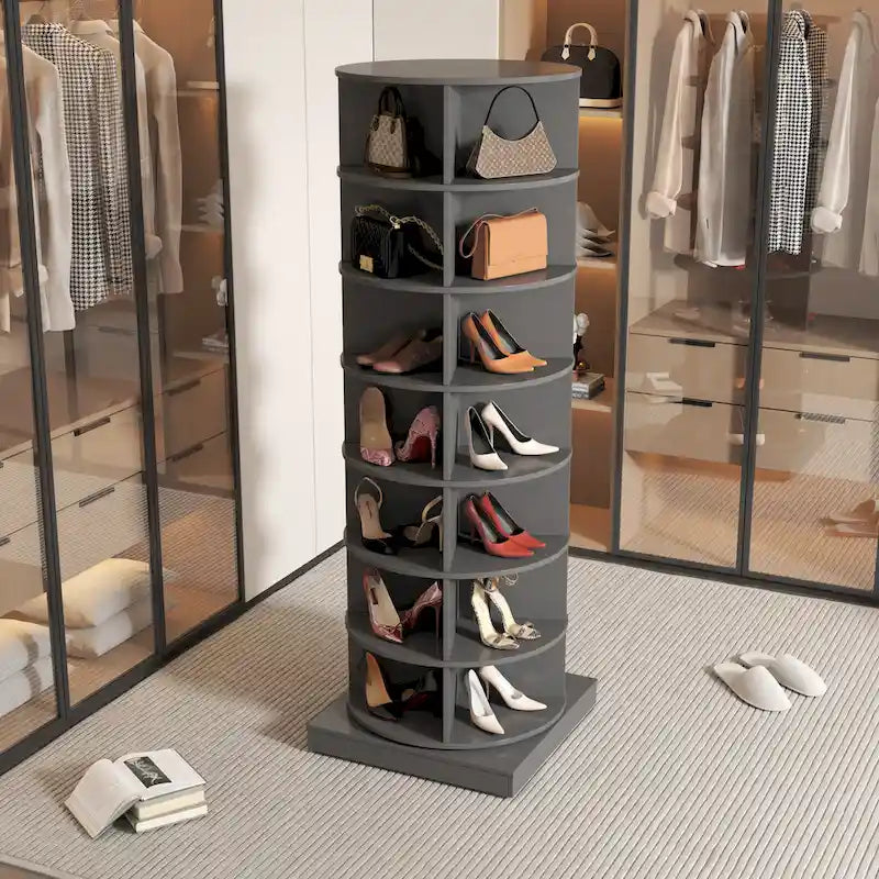 nouvelle armoire à chaussures rotative grise à 360° à 7 niveaux pouvant accueillir jusqu'à 28 paires de chaussures