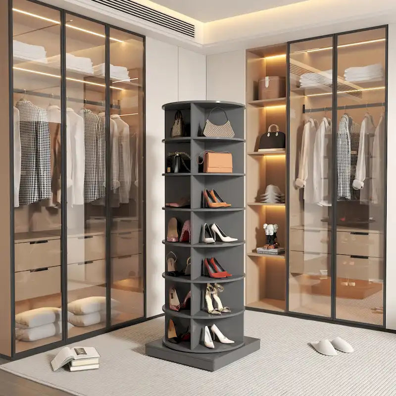 nouvelle armoire à chaussures rotative grise à 360° à 7 niveaux pouvant accueillir jusqu'à 28 paires de chaussures