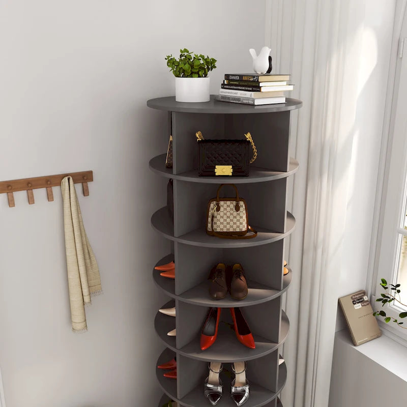 nouvelle armoire à chaussures rotative grise à 360° à 7 niveaux pouvant accueillir jusqu'à 28 paires de chaussures