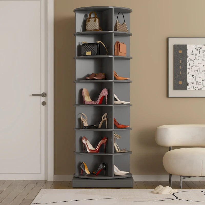 nouvelle armoire à chaussures rotative grise à 360° à 7 niveaux pouvant accueillir jusqu'à 28 paires de chaussures