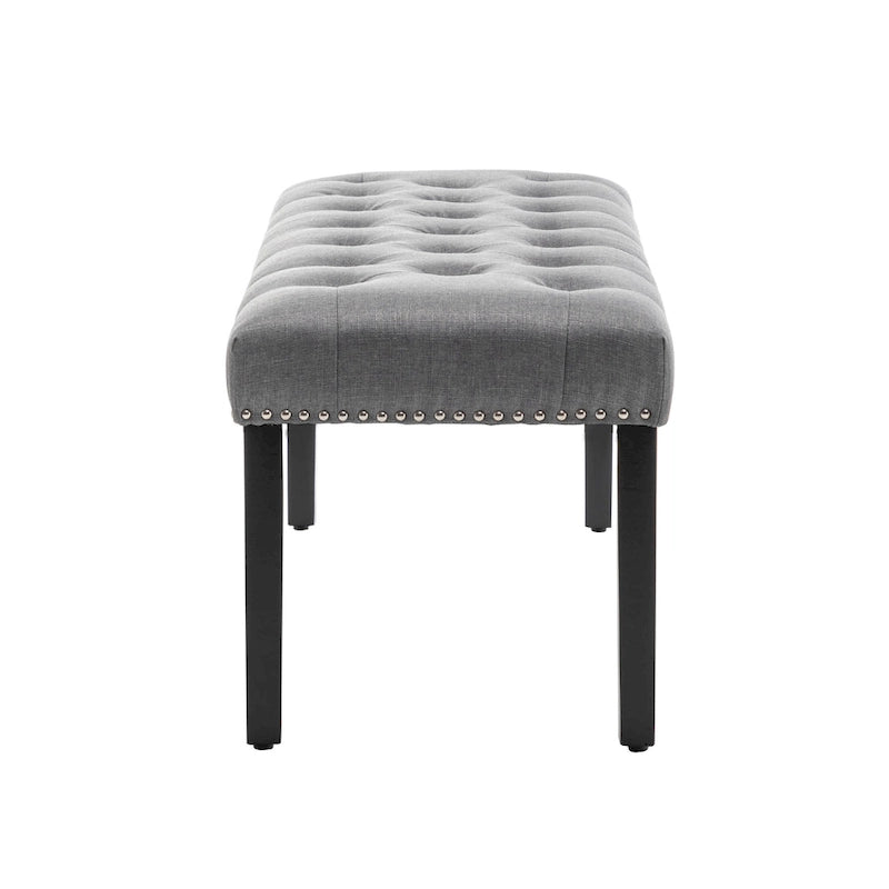 Banc d'appoint rembourré en tissu avec pieds en bois d'hévéa