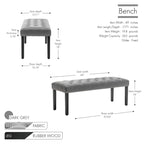 Banc d'appoint rembourré en tissu avec pieds en bois d'hévéa