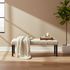 Banc d'appoint rembourré en tissu avec pieds en bois d'hévéa