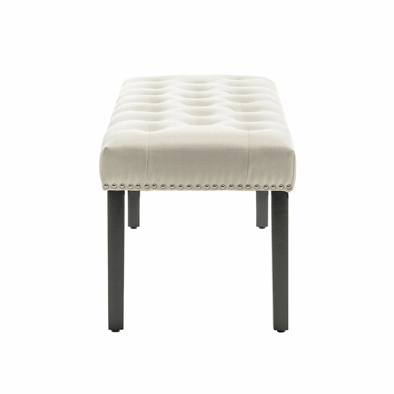 Banc d'appoint rembourré en tissu avec pieds en bois d'hévéa