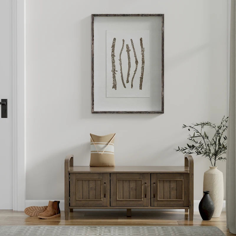 Banc de rangement d'entrée de style transitoire en BOIS MASSIF de 112 cm de large, couleur brun fumé - 46P x 112L x 56H