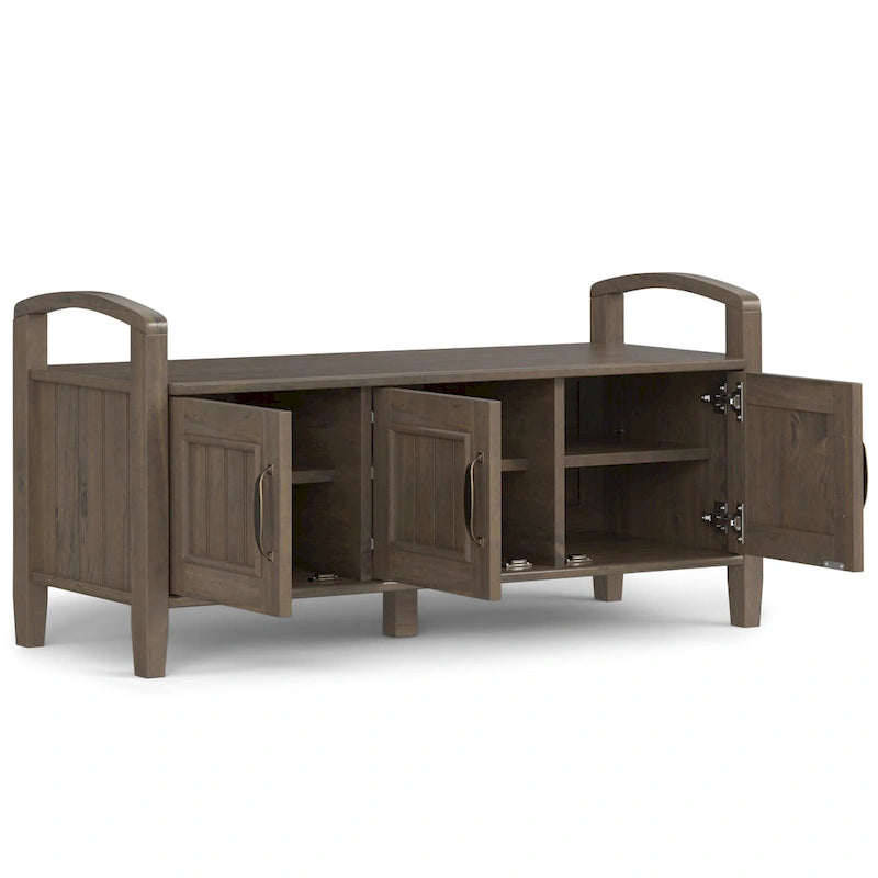 Banc de rangement d'entrée de style transitoire en BOIS MASSIF de 112 cm de large, couleur brun fumé - 46P x 112L x 56H