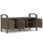 Banc de rangement d'entrée de style transitoire en BOIS MASSIF de 112 cm de large, couleur brun fumé - 46P x 112L x 56H