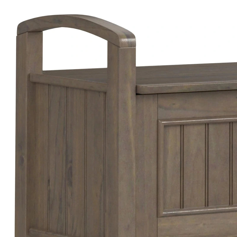 Banc de rangement d'entrée de style transitoire en BOIS MASSIF de 112 cm de large, couleur brun fumé - 46P x 112L x 56H