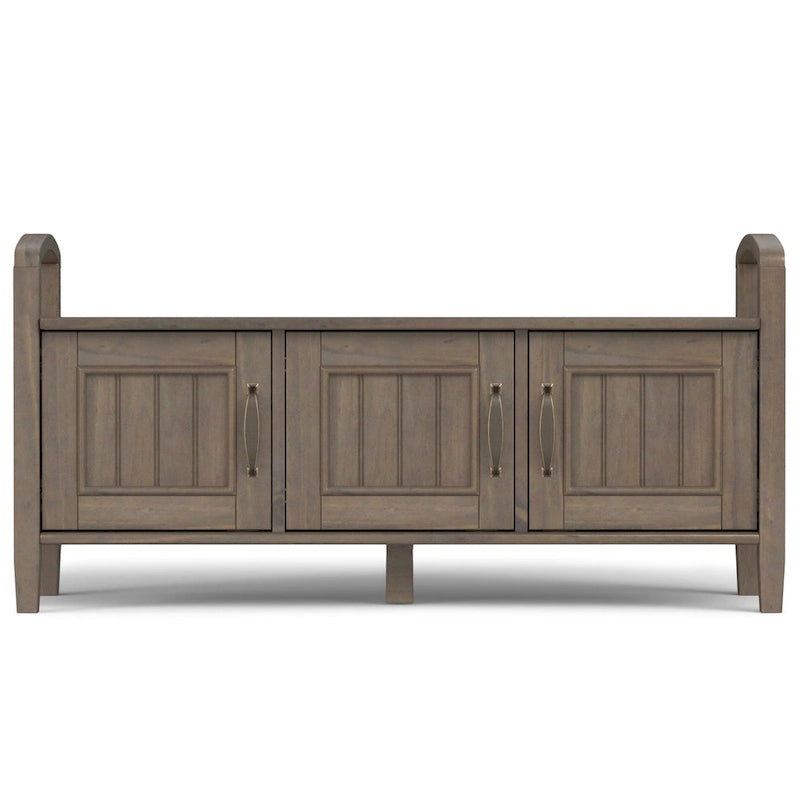 Banc de rangement d'entrée de style transitoire en BOIS MASSIF de 112 cm de large, couleur brun fumé - 46P x 112L x 56H