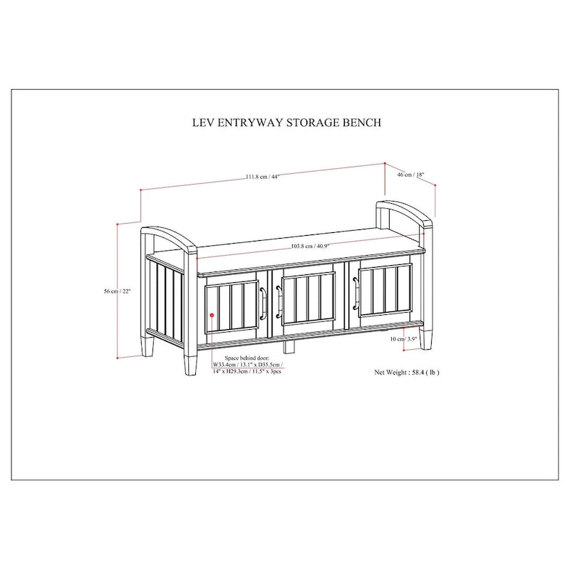 Banc de rangement d'entrée de style transitoire en BOIS MASSIF de 112 cm de large, couleur brun fumé - 46P x 112L x 56H