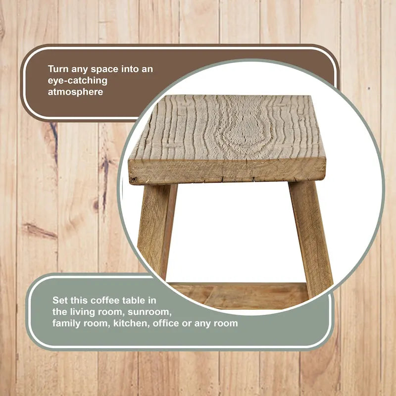 Banc en orme de 35 de long sur 10 de large, bois naturel - 8' x 11'