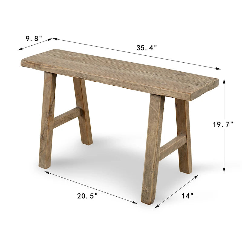 Banc en orme de 35 de long sur 10 de large, bois naturel - 8' x 11'