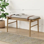 Banc marron clair de style Mid-Century avec coussin ivoire amovible pour chambre et couloir