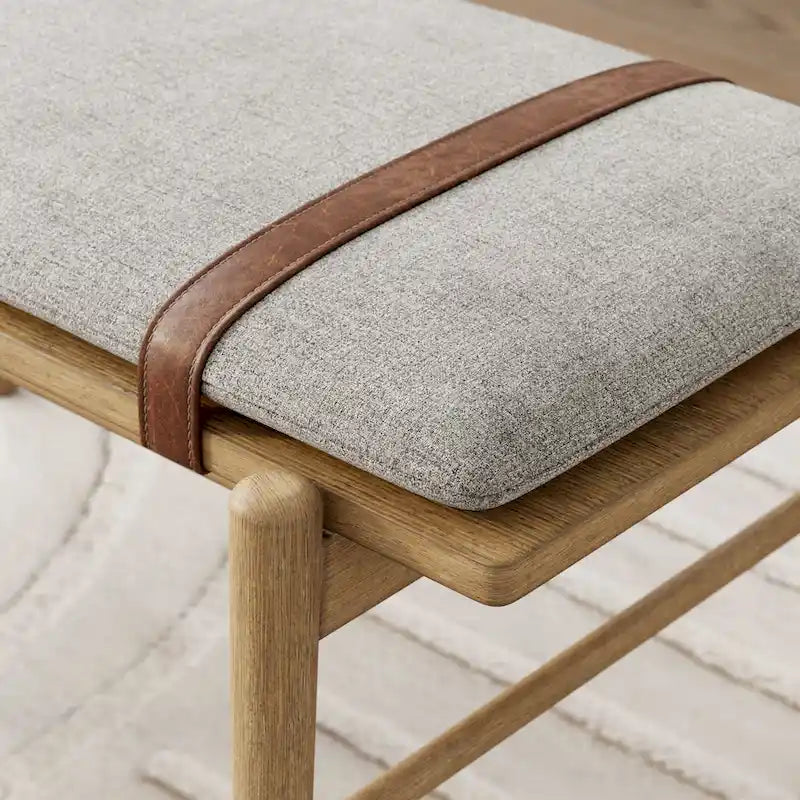 Banc marron clair de style Mid-Century avec coussin ivoire amovible pour chambre et couloir