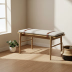 Banc marron clair de style Mid-Century avec coussin ivoire amovible pour chambre et couloir