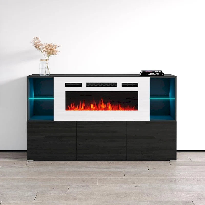Bahut de cheminée électrique moderne de 63 pouces