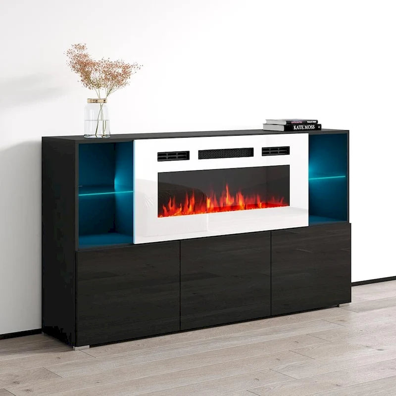 Bahut de cheminée électrique moderne de 63 pouces