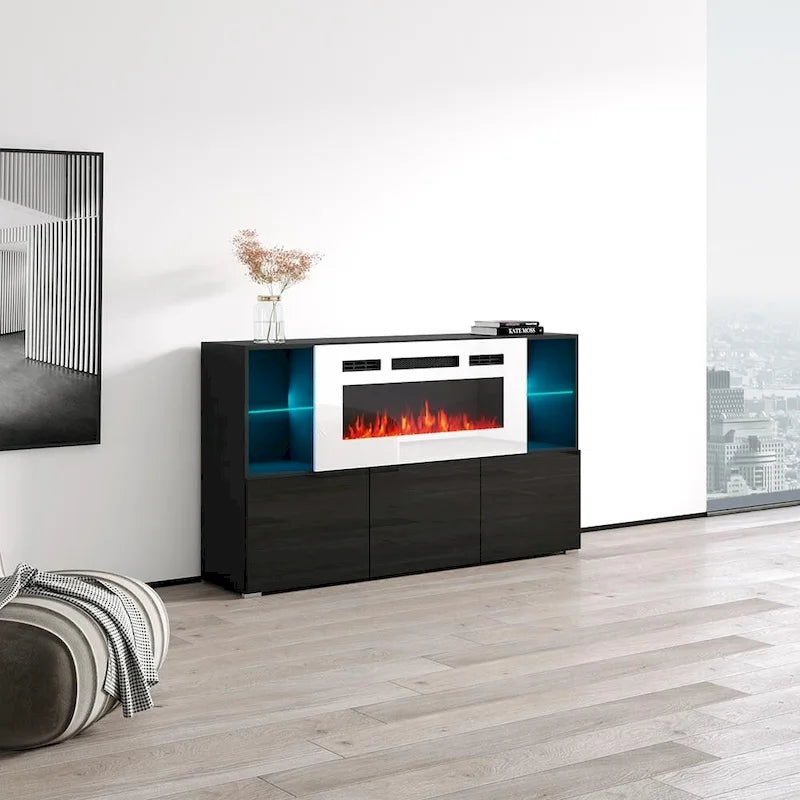 Bahut de cheminée électrique moderne de 63 pouces