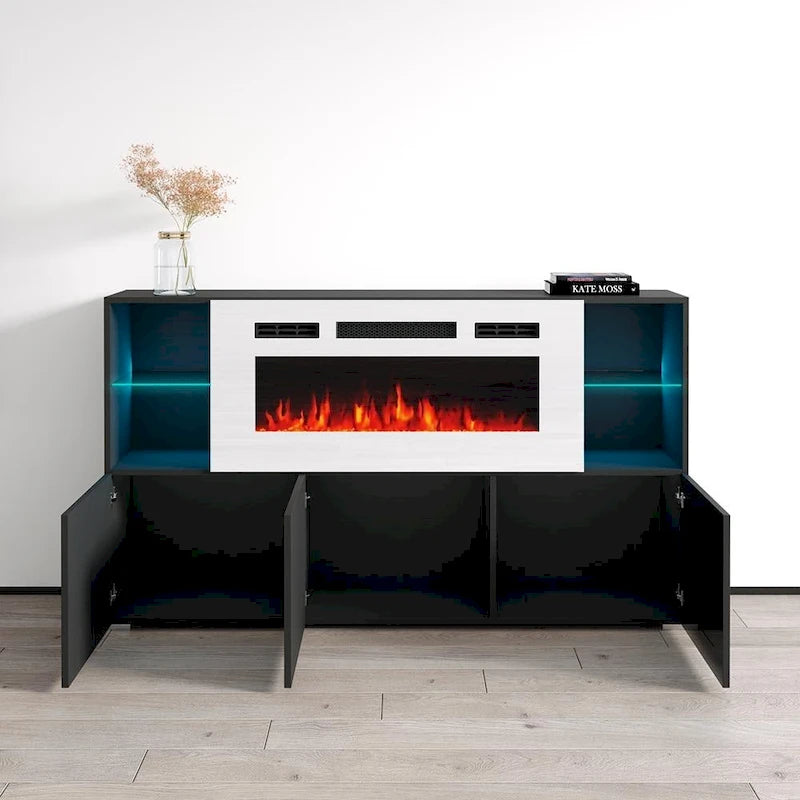 Bahut de cheminée électrique moderne de 63 pouces