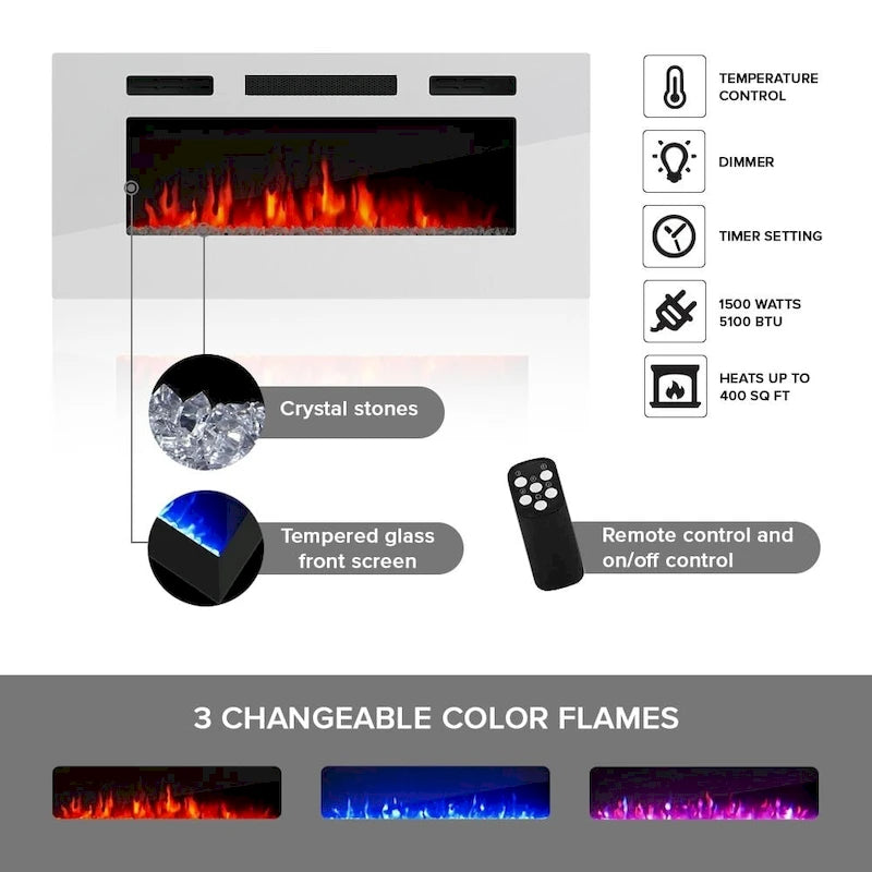 Bahut de cheminée électrique moderne de 63 pouces
