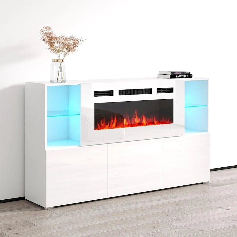 Bahut de cheminée électrique moderne de 63 pouces