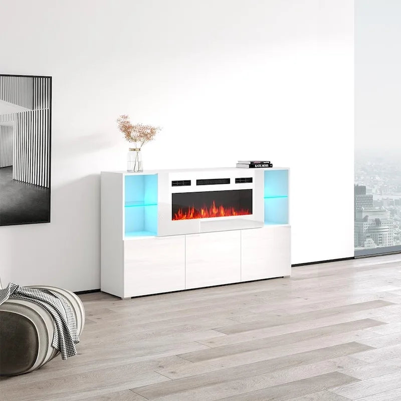Bahut de cheminée électrique moderne de 63 pouces