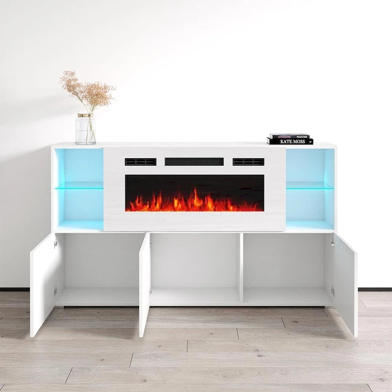Bahut de cheminée électrique moderne de 63 pouces