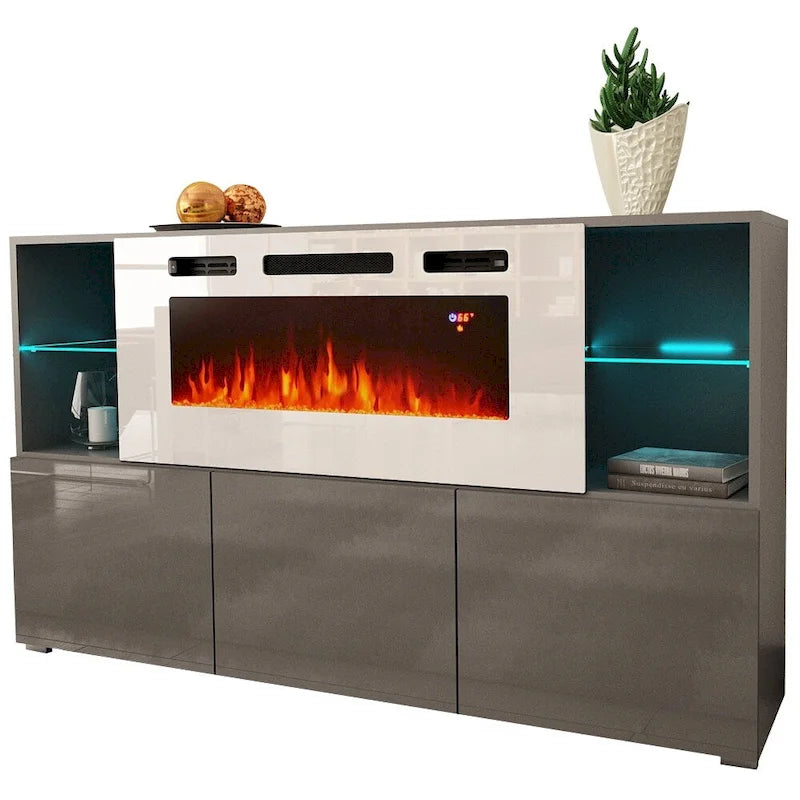 Bahut de cheminée électrique moderne de 63 pouces