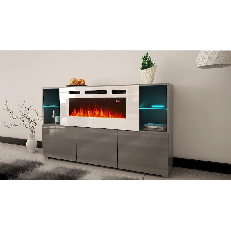 Bahut de cheminée électrique moderne de 63 pouces