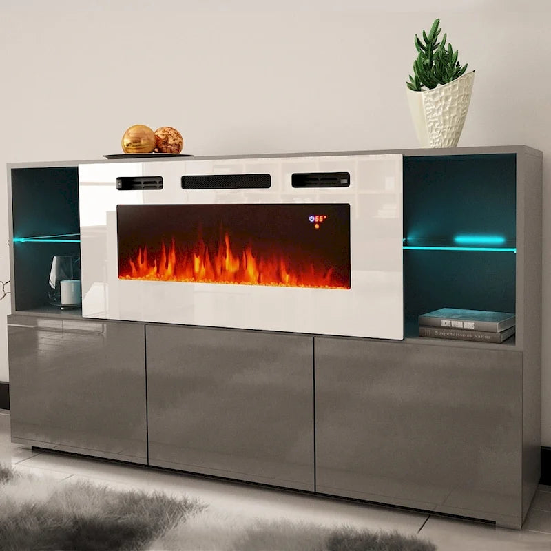 Bahut de cheminée électrique moderne de 63 pouces