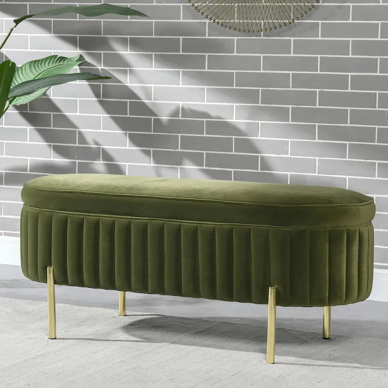 Banc de rangement capitonné ovale en velours « Modern Glam Performance »