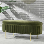 Banc de rangement capitonné ovale en velours « Modern Glam Performance »