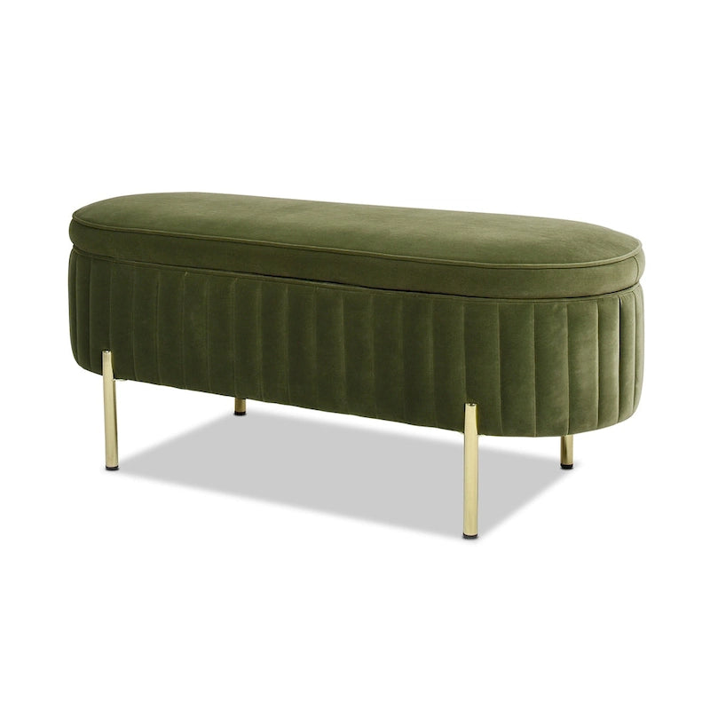 Banc de rangement capitonné ovale en velours « Modern Glam Performance »