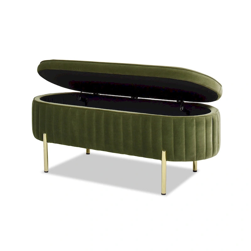 Banc de rangement capitonné ovale en velours « Modern Glam Performance »