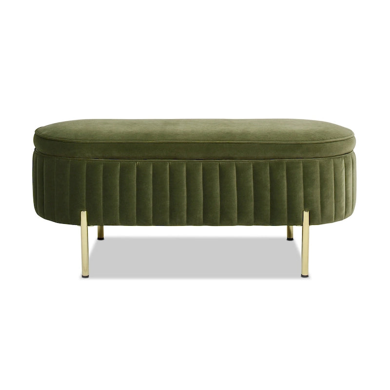 Banc de rangement capitonné ovale en velours « Modern Glam Performance »