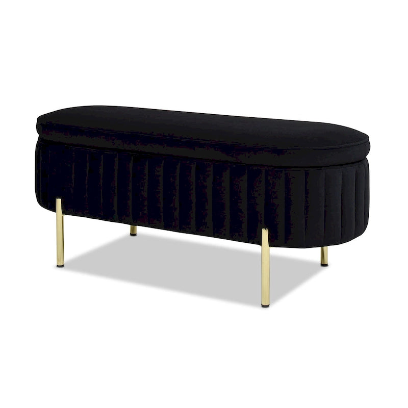 Banc de rangement capitonné ovale en velours « Modern Glam Performance »