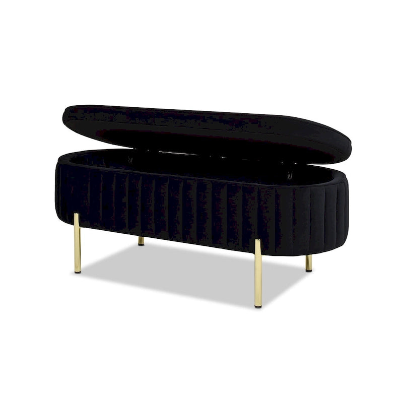 Banc de rangement capitonné ovale en velours « Modern Glam Performance »