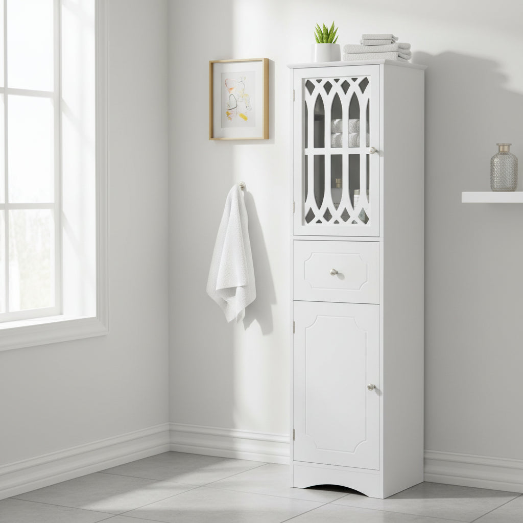 Meuble Colonne de Salle de Bain Autoportant avec Porte en Acrylique