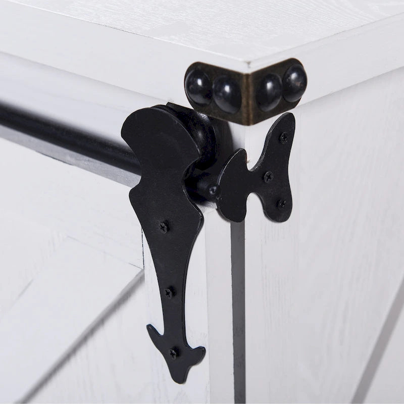 Meuble de rangement 2 portes avec centre ouvert, blanc vieilli