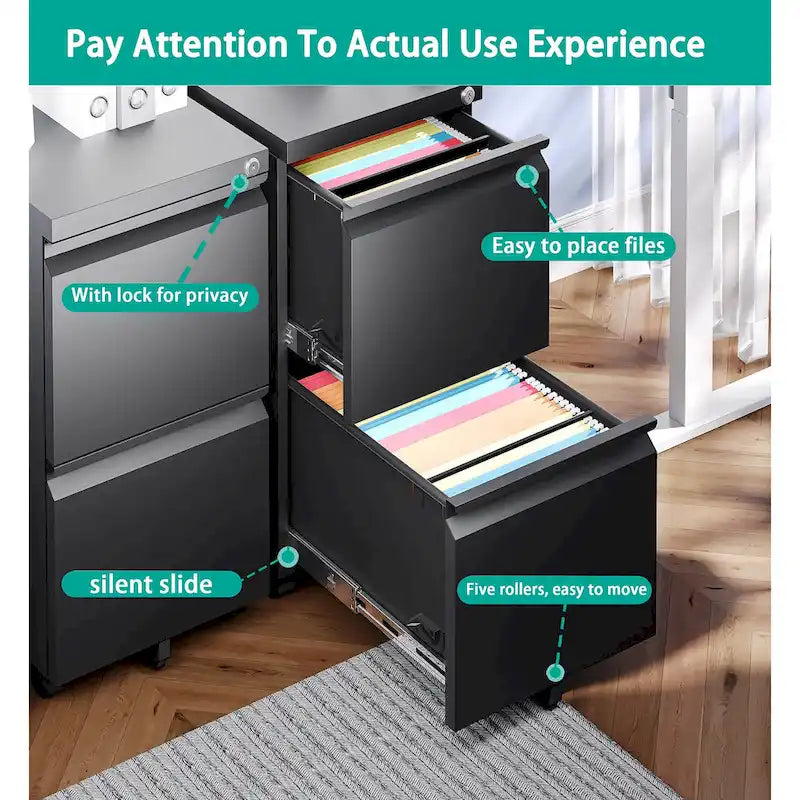 Classeur mobile à 2 tiroirs, tiroirs de rangement sous le bureau, classeurs