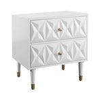 27 White Geometric Patterned Two Drawer Nightstand