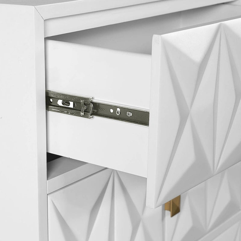 27 Table de chevet à deux tiroirs à motif géométrique blanc