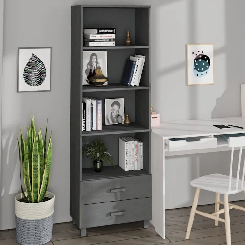 Bibliothèque avec armoire de rangement en pin massif pour entrée - 23,6x13,8x70,9