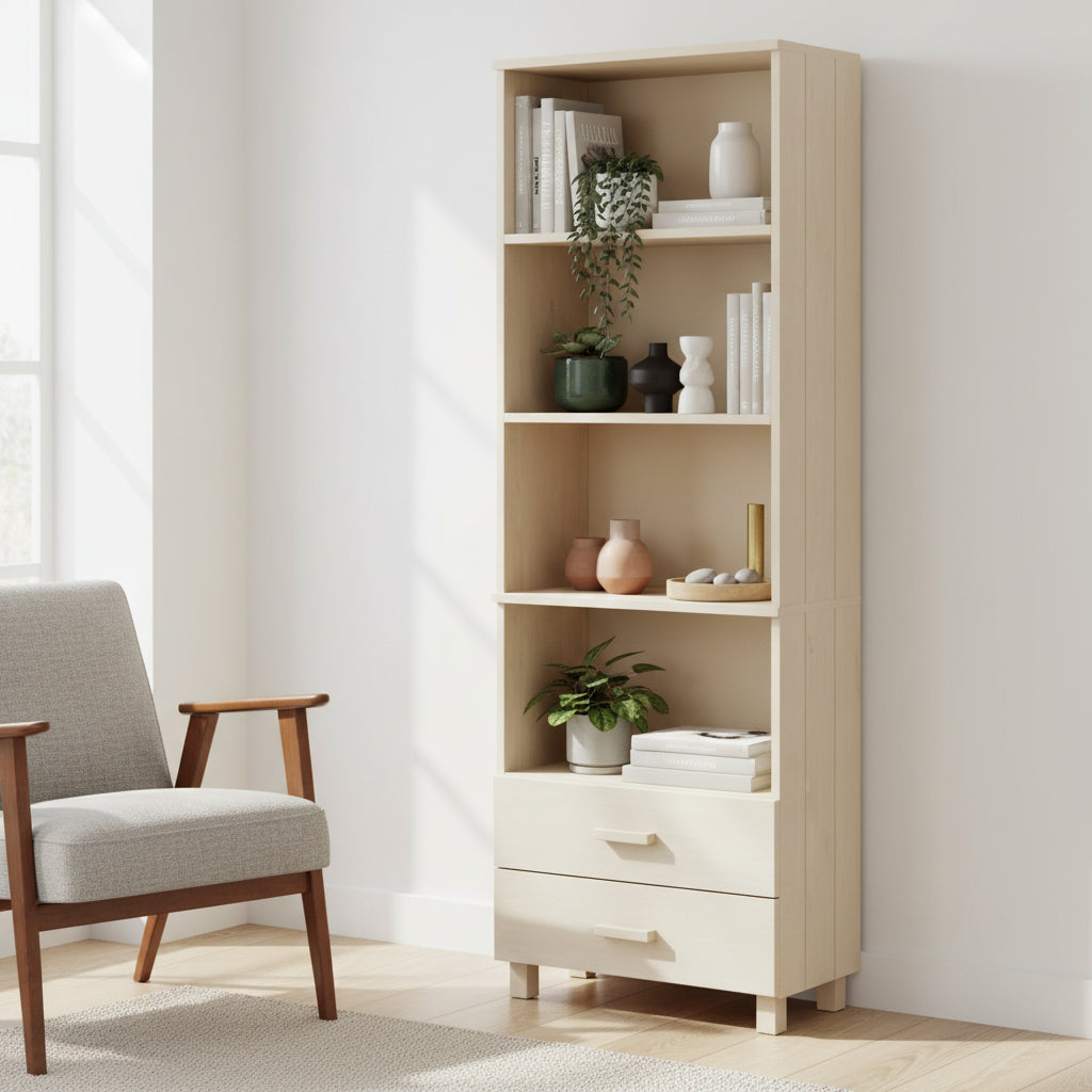 Bibliothèque avec armoire de rangement en pin massif pour entrée - 23,6x13,8x70,9
