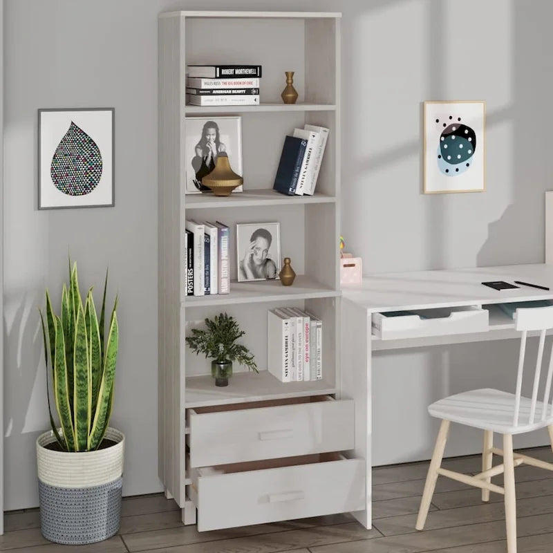 Bibliothèque avec armoire de rangement en pin massif pour entrée - 23,6x13,8x70,9