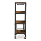 Étagère mobile de cuisine/bar à vin de style industriel rustique en métal noir texturé vieilli et bois vieilli