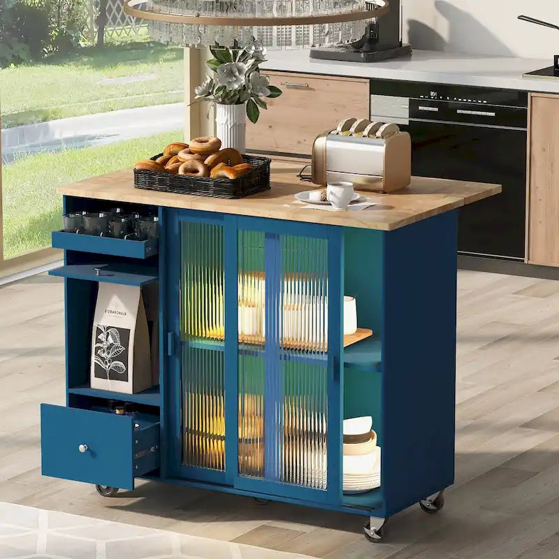 Îlot de cuisine avec abattant, Desserte de cuisine à roulettes avec éclairage LED